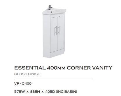 Picture of 400 x 400 Corner Vanity Unit & Ceramic Basin White
