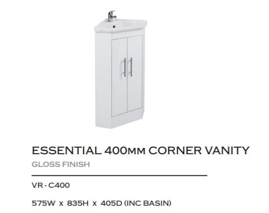 Picture of 400 x 400 Corner Vanity Unit & Ceramic Basin White