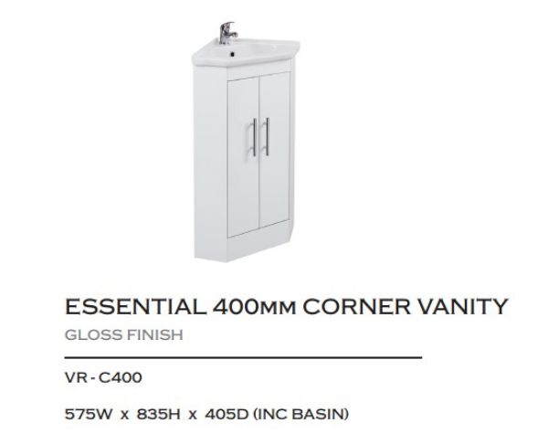 Picture of 400 x 400 Corner Vanity Unit & Ceramic Basin White